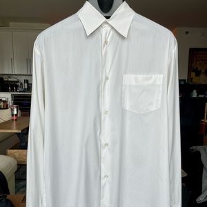 Men's Armani White Cotton Dress Shirt - Size Medium